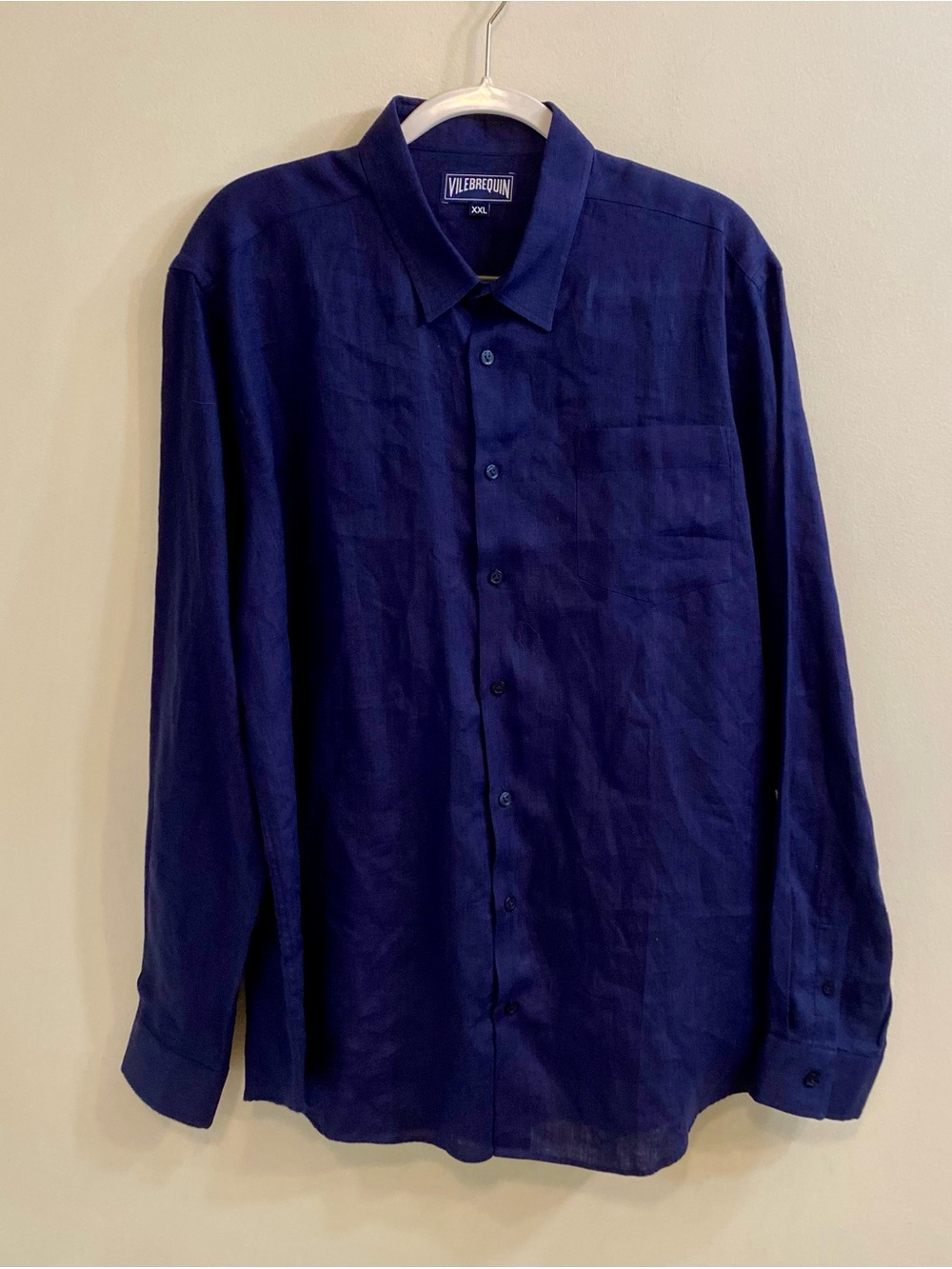 Vilebrequin Caroubis Linen Shirt Navy Blue Long Sleeve Button Front Pocket XXL